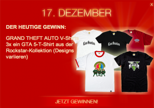 Adventskalender 17. Dezember PLAY3.DE GTA V T-Shirts Rockstar