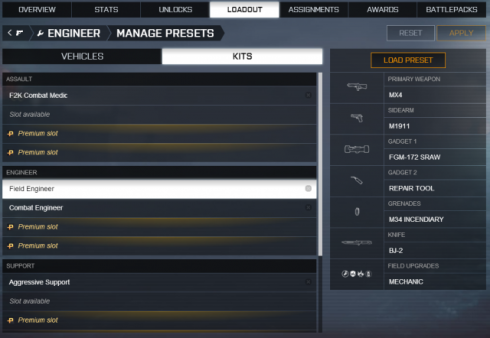 battlefield 4 loadout presets