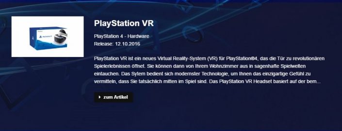 PlayStation VR: Sony listet Release-Termin