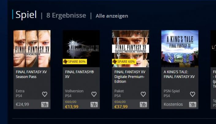 PSN Store Angebot: Final Fantasy 15 ab 14 Euro für Plus Mitglieder und weitere Angebote