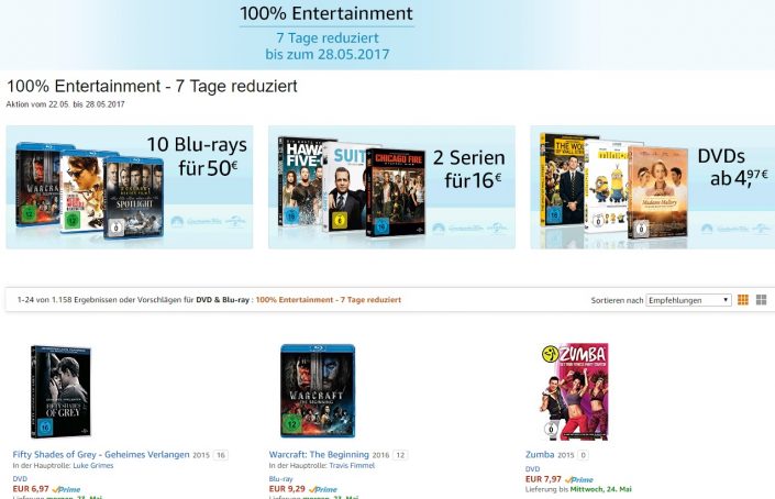 Amazon-Aktion: 100% Entertainment, 7 Tage reduziert – DVD und Blu-ray-Schnäppchen