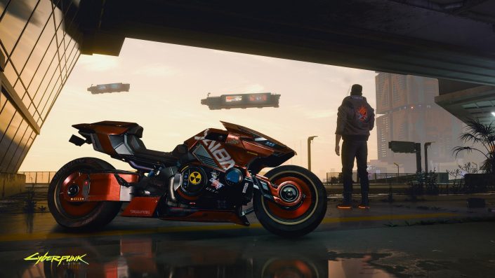 Cyberpunk 2077: Die ganze Stadt von Anfang an frei zugänglich, Screenshot zeigt das Motorrad Yaiba Kusanagi