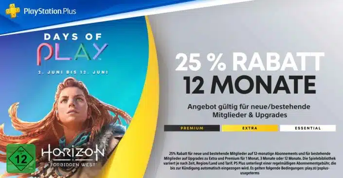 Days of Play: PS Plus Essential/Extra/Premium mit 25 Prozent Rabatt und weitere Angebote